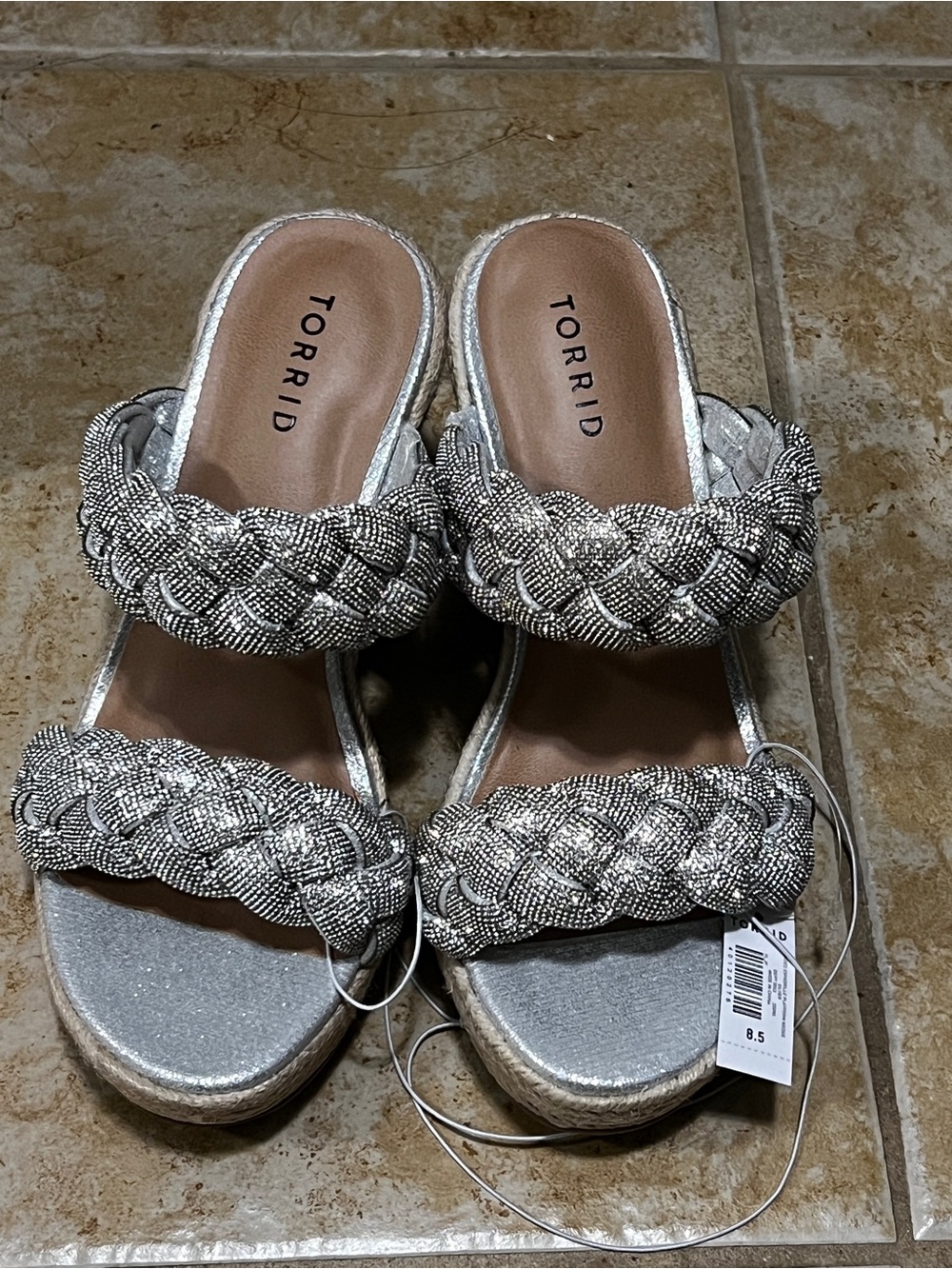 torrid Metallic Silver Braided Platform Slide Sandals